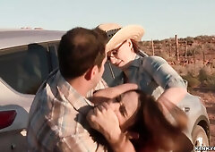 Couple anal sex bound bitch in desert