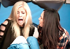 Charlotte Stokely and Aidra Fox are having sex in the forest