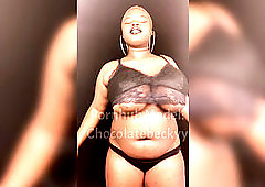 Slow motion plus-size fumbling lubricant on big natural tits & body