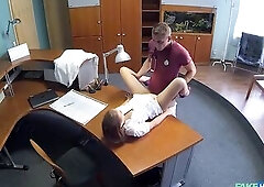 Fake Hospital - Doctor Screws Lonely Nurse On Desk Risky Creampie Quickie