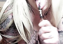 REVEALME -- DOMINA DRENCHED IN OIL - BLUE UNDERWARE, HUGE BOOBS, EAGER SEX TOY SESSION