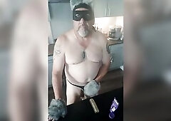 Your Large Dad Steampunk puts in his Fox Tail and bangs his toy throat in Silver Fox Cosplay with Climax and Groaning
