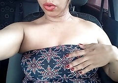 Stepmom Paty Paty feels the urge to play with her tits and vulva while out and about