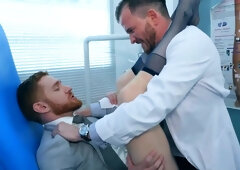 Male doctor fucks tight patient in the ass and comes on his dick