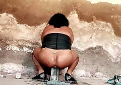 Tranny Performs Prostate Ejaculation Massaging Inside Her Ass With Bottle, Shemale Prostate Review