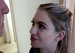 Very hot youthful hottie has sex with granddad and that babe swallows his cum