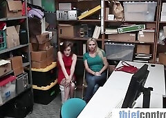 Backroom Interrogation Turns Into a Golden-haired and Brunette hair 3some