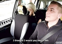 Big-bottomed blonde from Europe jumps on a driver's boner