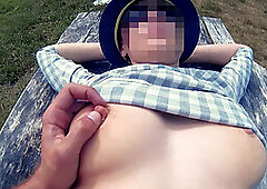 Big titties in the nature, touch, suck and lick. POV video