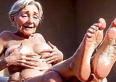 90 year old granny sensually oiling her feet and groaning with fun. That babe rubs the oil thoroughly, clearly enjoying each touch.. Her expression sh