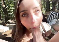 Sunlight filters throughout the trees as I drop to my knees and take his hard dong down my mouth. After a unfathomable fanal-act of love in the woods,