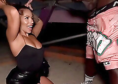 Beautuful Baddie doesnt care who sees as she sucks a big black penis outside under lifeguard stand after partying on South Beach