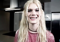 Get comfortable cuz u won't be able to take your eyes off of this red-hawt scene.  Evie disrobes out of her dainty pink belt to rub and finger he