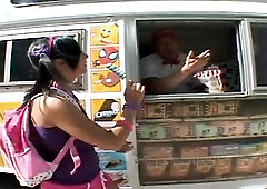 Hawt youthful brunette hair teen gets banged in truck by ice cream guy