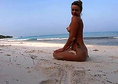 Blonde Solo Female's Nudist Walk on the Beach