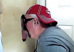 Cock hungry slut sucking delicious cocks in a gloryhole