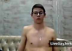 Str8 cute nerdy boy with uncut cock