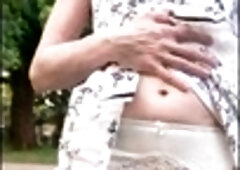 Amateur shemale Monigirl struts her stuff in sexy lingerie outdoors