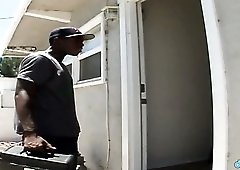 Bent over in the kitchen busty MILF Kendra Secrets is fucked by black stud