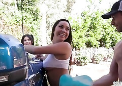 3 Bikini Hotties Take Selfies and Get Moist Washing a Car Outdoors