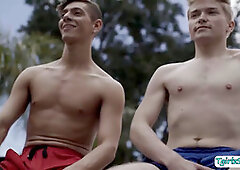 Trans Eva Maxim gets down in an outdoor interracial threesome on the basketball court