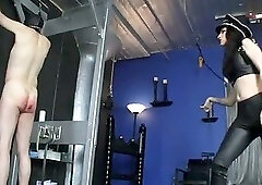 Domme Whips Naked male slave Buttocks Harder