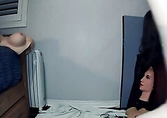 Rubber Slut Nancy P1! Full rubber female masked May plays with her masks and Nancy!