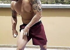 Gay cum, public, fitness