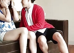 Sweet Japanese tranny and her man fucking in a hotel