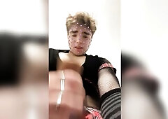 Cute ahhh femboy wanking his lil knob