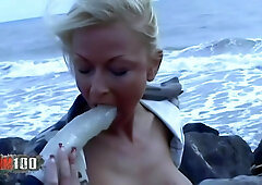 Busty French Pornstar Delfynn Delage Dildoing at the Beach - MMM100