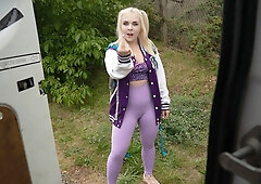 Filthy Euro Whore Ellie Shou Gets Face Banged & Spanked in Van