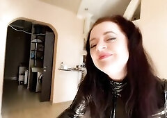 See and jerk off to a obedient receiving flagellation and whipping from Mistresse Lara clothed in latex catsuit