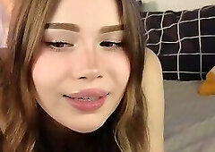 Hot blonde sissy trap sucks her dildo on cam