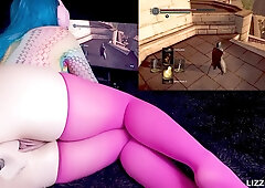 Newbie with a massive booty gets busy with a big dildo in a wild gaming contest