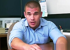 Handsome jock cumdrops during office trio