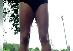 Promiscuous Public COCK-SQUEEZING Yoga, Booty Cheeks Bubbling Out, Sissy Cd