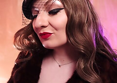 Swedish Mistress Arya Grander whispers through smoking fetish in fur coat and leather gloves
