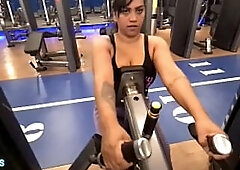 Wet Workout: No Panties to Tease the Trainer and Sweaty Jerk Off at Home