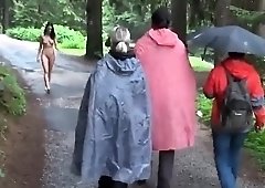 Naughty brunette teen exposes her naked body in the outdoors