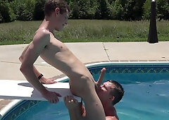 Skinny lifeguard fucks with the horny male by the pool in excellent scenes