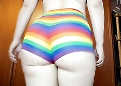 Large plump ideal butt walking in shorts