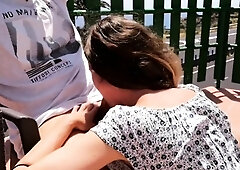 Blonde Babe Gives Amazing Public Blowjob in the Garden