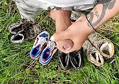 Sneakers cumshot, gay uncut cock piss, piss and cum