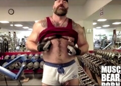 Will Angell shows off his furry gym physique