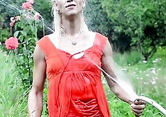 On a hawt summer evening, I nifty off underneath a jet of a pantyhose in the garden, all juicy in my raiment ...