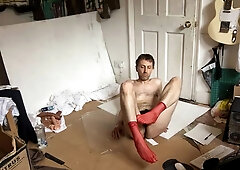 Peeping Tom Looking Through Keyhole Voyeur - Red Ankle Socks Foot Fetish. Sock Fetish Sexy Big Feet