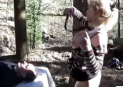 Kinky breasty golden-haired drilled outdoors like a bitch