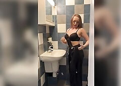 Cute MILF striptease before shower ????