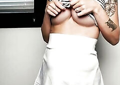 Have a fun this particular little undress tease showing off my massive, growing tits, my nifty booty and of course, my preggo abdomen from my 1st gest